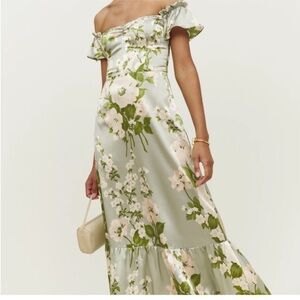 Reformation Sianna Silk Dress in Tarragon